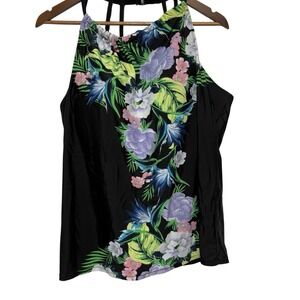 Cacique Swim Top Womens 18 Black Tropical Floral No Wire Swimwear Stretch Tank